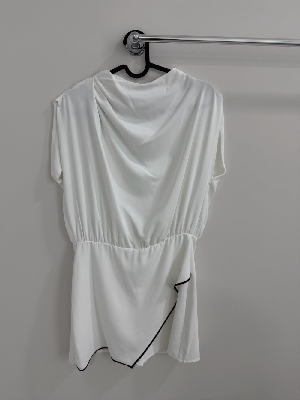 Zara White Draped Jumpsuit with Black Trim
